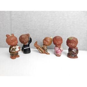 Seto Craft Japanese Children Figurines Stoneware Clay Kimono Glazed Vintage 60s